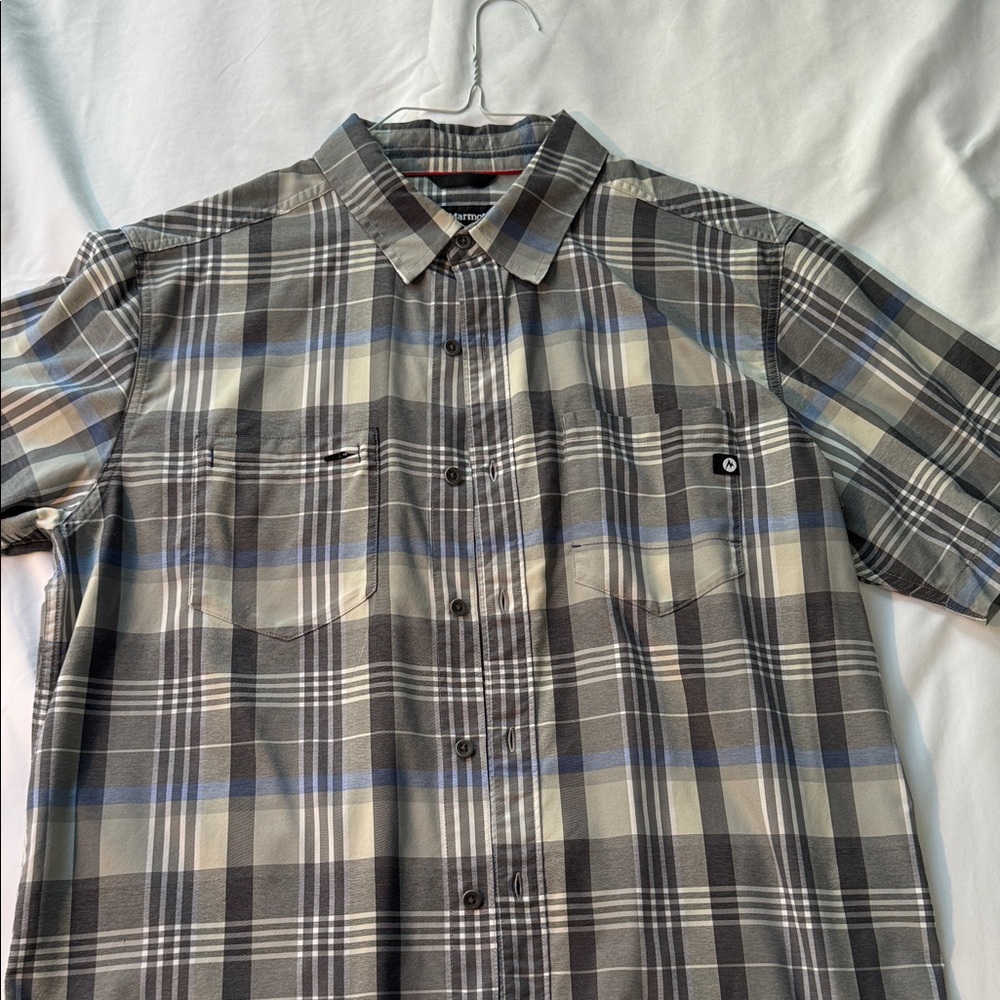 Marmot Gray and Blue Plaid Casual Shirt